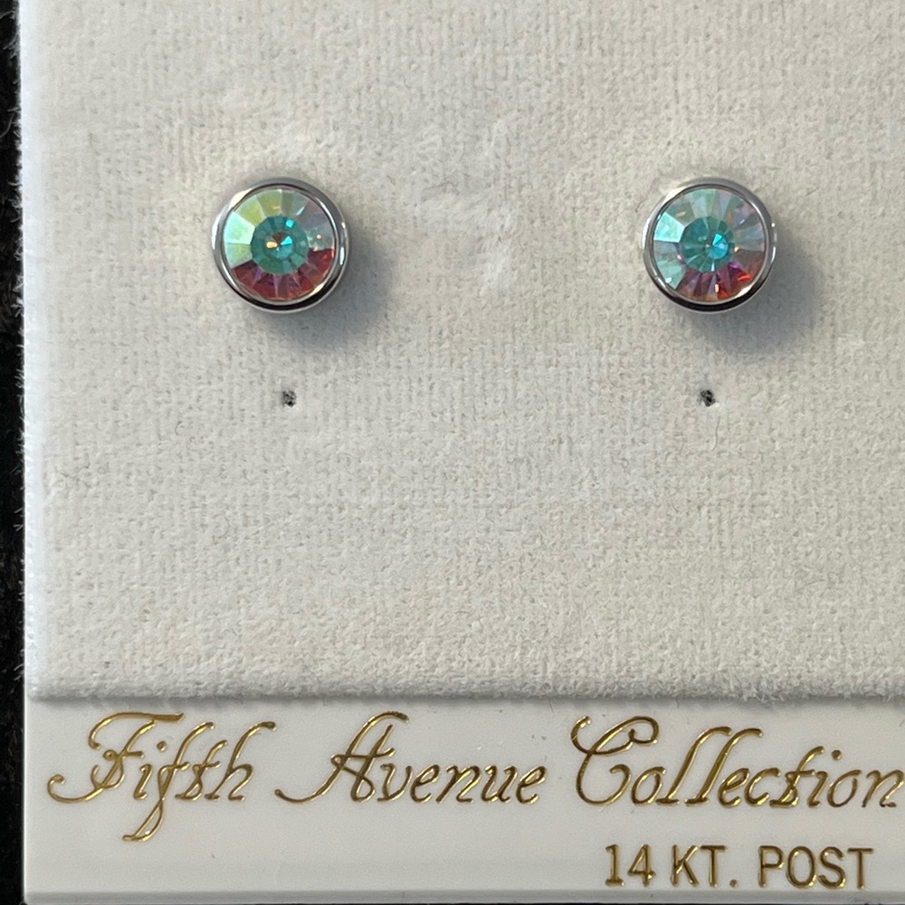 Silver Stud Earrings with Aurora Borealis